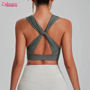 OEM Professional Twist Back Sports Bra Breathable Padded Yoga Top with Wide Ruched Straps Performance Activewear Manufacturer
