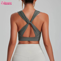 OEM Professional Twist Back Sports Bra Breathable Padded Yoga Top with Wide Ruched Straps Performance Activewear Manufacturer