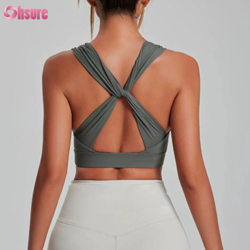 OEM Professional Twist Back Sports Bra Breathable Padded Yoga Top with Wide Ruched Straps Performance Activewear Manufacturer