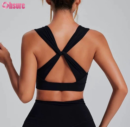 OEM Professional Twist Back Sports Bra Breathable Padded Yoga Top with Wide Ruched Straps Performance Activewear Manufacturer