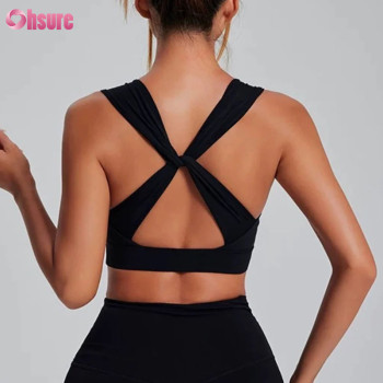 OEM Professional Twist Back Sports Bra Breathable Padded Yoga Top with Wide Ruched Straps Performance Activewear Manufacturer