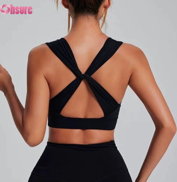 OEM Professional Twist Back Sports Bra Breathable Padded Yoga Top with Wide Ruched Straps Performance Activewear Manufacturer