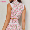 Custom Women's Floral Print Tennis Skort Set | Two-Piece Sleeveless Mock Neck Crop Top & High-Waisted Athletic Skirt with Built-in Shorts and Pockets