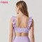 Custom Ruffle Shoulder Straps Yoga Sports Bras | High-Stretch Ribbed Fitness Crop Top for Women | Low Impact Gym Wear Wholesale
