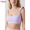 Custom Ruffle Shoulder Straps Yoga Sports Bras | High-Stretch Ribbed Fitness Crop Top for Women | Low Impact Gym Wear Wholesale