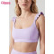 Custom Ruffle Shoulder Straps Yoga Sports Bras | High-Stretch Ribbed Fitness Crop Top for Women | Low Impact Gym Wear Wholesale