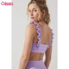 Custom Ruffle Shoulder Straps Yoga Sports Bras | High-Stretch Ribbed Fitness Crop Top for Women | Low Impact Gym Wear Wholesale