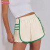 Women's Quick-Dry Pleated Workout Shorts | Contrast Stitch Gym Wear | Custom Logo OEM Athletic Apparel - Beige