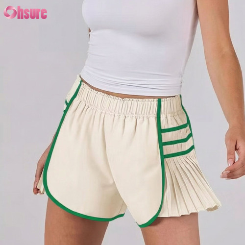 Women's Quick-Dry Pleated Workout Shorts | Contrast Stitch Gym Wear | Custom Logo OEM Athletic Apparel - Beige