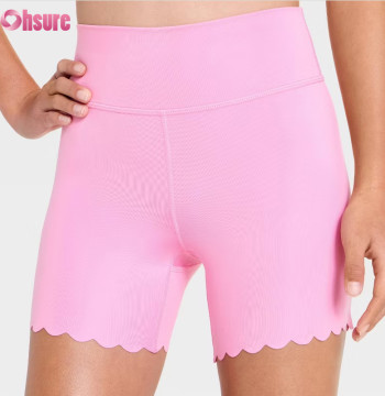 Women's High-Waisted Scalloped Hem Yoga Shorts | Custom Activewear Manufacturer