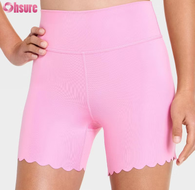 Women's High-Waisted Scalloped Hem Yoga Shorts | Custom Activewear Manufacturer