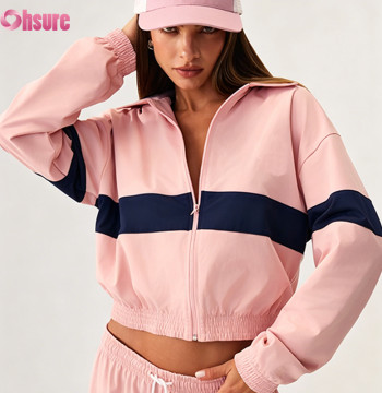 Custom Women's Contrast Panel Windbreaker Jacket | Lightweight Cropped Sports Tracksuit Top