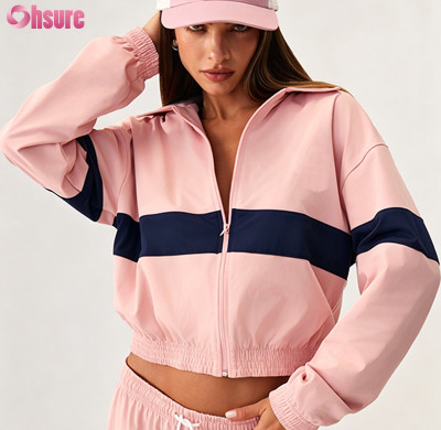 Custom Women's Contrast Panel Windbreaker Jacket | Lightweight Cropped Sports Tracksuit Top