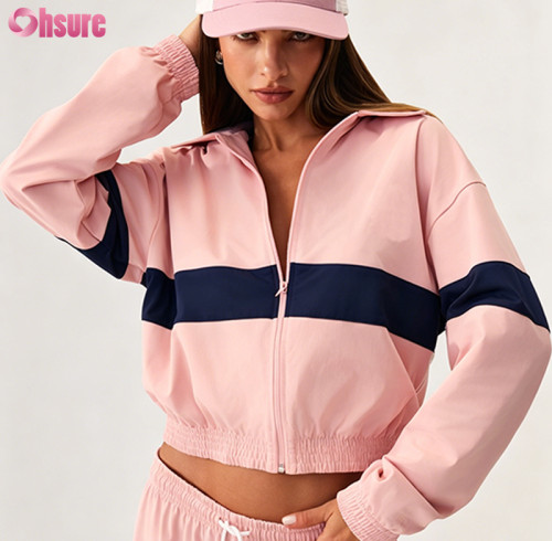 Custom Women's Contrast Panel Windbreaker Jacket | Lightweight Cropped Sports Tracksuit Top
