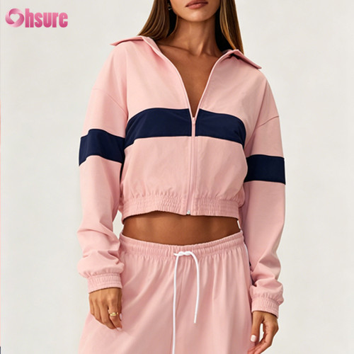 Custom Women's Contrast Panel Windbreaker Jacket | Lightweight Cropped Sports Tracksuit Top