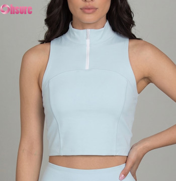 Custom Women Quarter-Zip Sleeveless Gym Crop Top | Chic High-Neck Slim Fit Athletic Crop Top Manufacturer