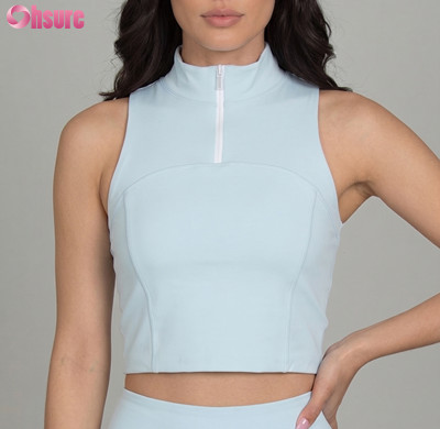 Custom Women Quarter-Zip Sleeveless Gym Crop Top | Chic High-Neck Slim Fit Athletic Crop Top Manufacturer