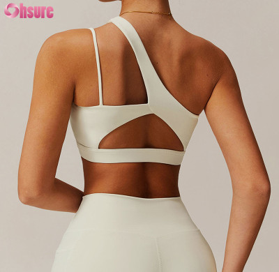 Custom One-Shoulder Asymmetric Yoga Bra - High-Elasticity Gym Sports Top for OEM/ODM