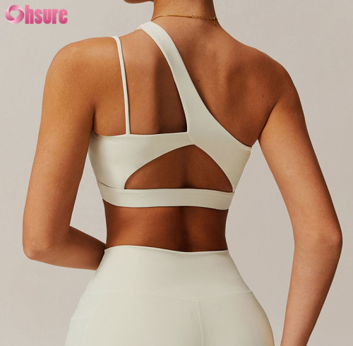Custom One-Shoulder Asymmetric Yoga Bra - High-Elasticity Gym Sports Top for OEM/ODM