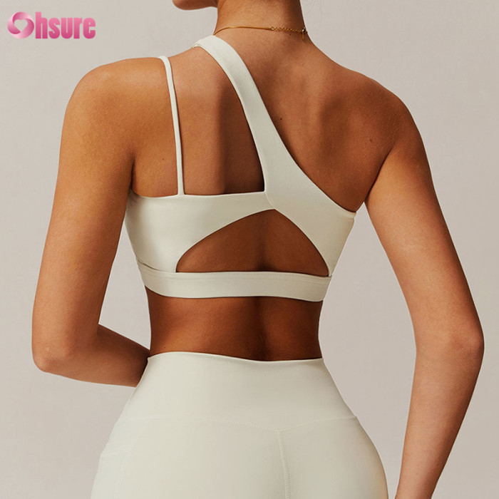 Custom One-Shoulder Asymmetric Yoga Bra - High-Elasticity Gym Sports Top for OEM/ODM