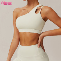 Custom One-Shoulder Asymmetric Yoga Bra - High-Elasticity Gym Sports Top for OEM/ODM