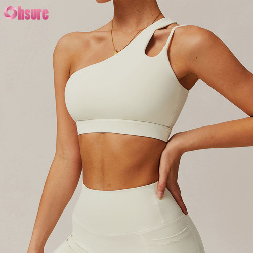 Custom One-Shoulder Asymmetric Yoga Bra - High-Elasticity Gym Sports Top for OEM/ODM