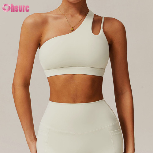 Custom One-Shoulder Asymmetric Yoga Bra - High-Elasticity Gym Sports Top for OEM/ODM
