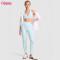 OEM Custom Ice Blue Yoga Set V-Neck Sports Bra and High Waisted Gym Leggings 2 Piece Activewear Set for Women