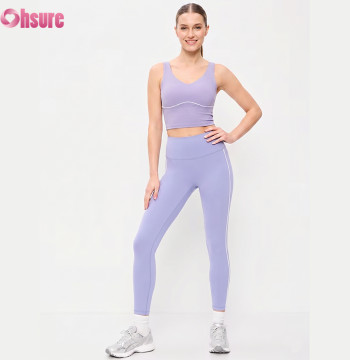 Custom Contrast Piping Gym Wear 2 Piece Set Women High Waist Yoga Leggings and Sports Bra Tracksuit Wholesale