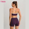 OEM Custom Contrast Piping V-Waist Workout Set 2 Piece Cross Back Sports Bra and Biker Shorts Yoga Outfit