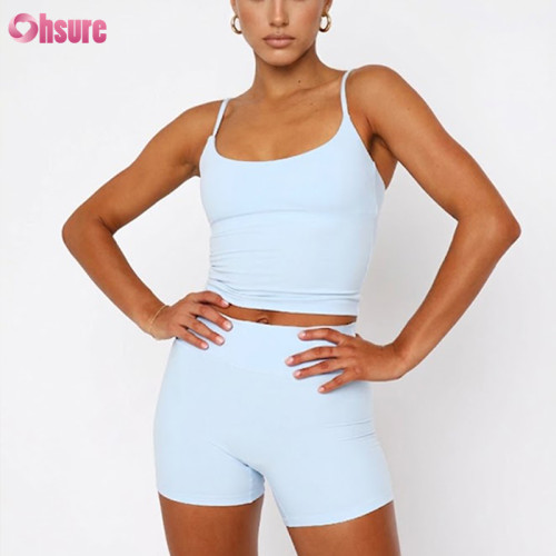 Contrast Activewear Set Two Piece High Quality Gym Yoga Bra and Biker Shorts Set OEM/ODM