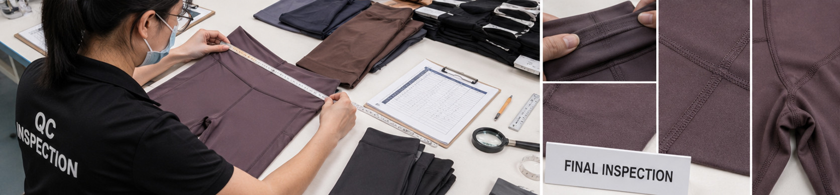 Quality control inspection for luxury yoga leggings production