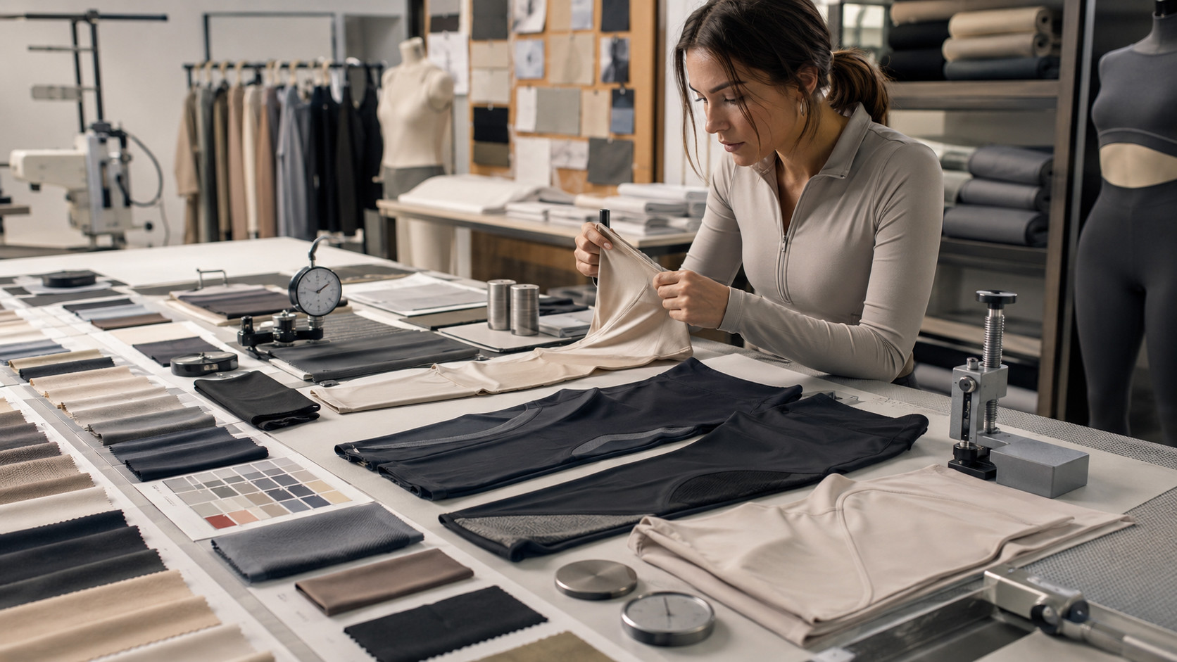 Custom sports leggings fabric sourcing and product development table
