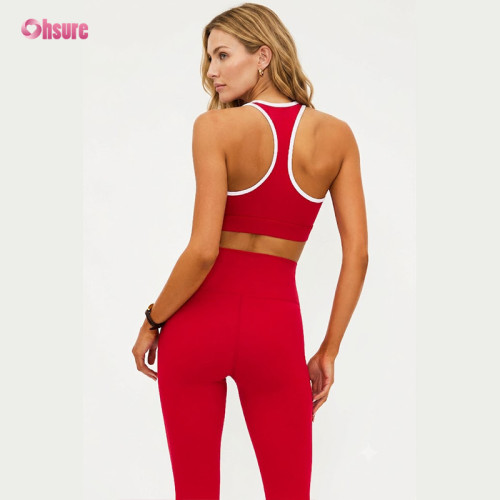 Custom Nylon Lycra Yoga Set | Women Cutout Racerback Sports Bra Sculpting Running Tights Two Piece Fitness Tracksuit