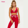 Custom Nylon Lycra Yoga Set | Women Cutout Racerback Sports Bra Sculpting Running Tights Two Piece Fitness Tracksuit