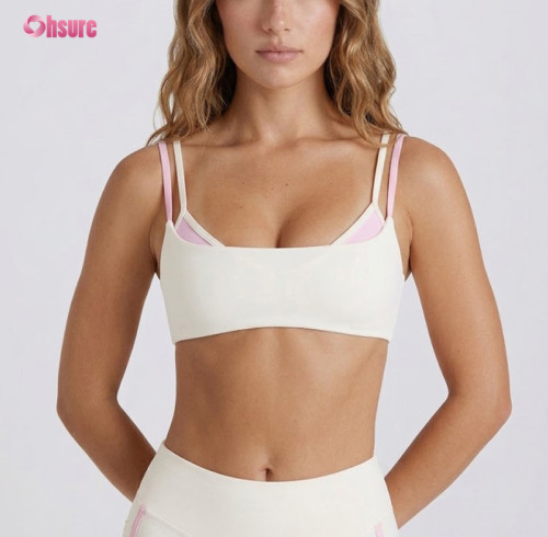 Custom Yoga Bras | Women Contrast Piping Low Cut Fitness Yoga Bra Top Push Up High Elastic Athleisure Workout Crop Top