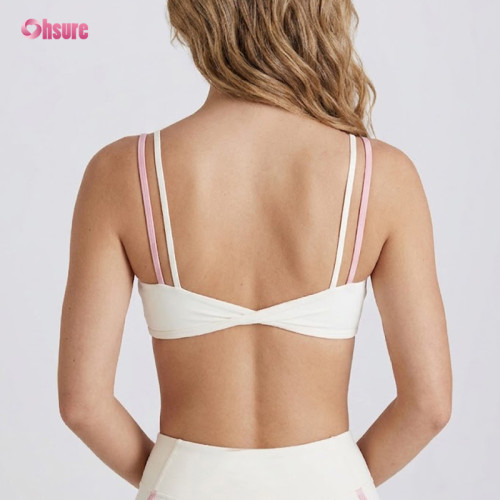 Custom Yoga Bras | Women Contrast Piping Low Cut Fitness Yoga Bra Top Push Up High Elastic Athleisure Workout Crop Top