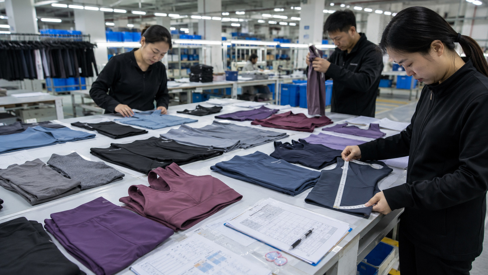 Activewear quality control inspection for gym wear sets