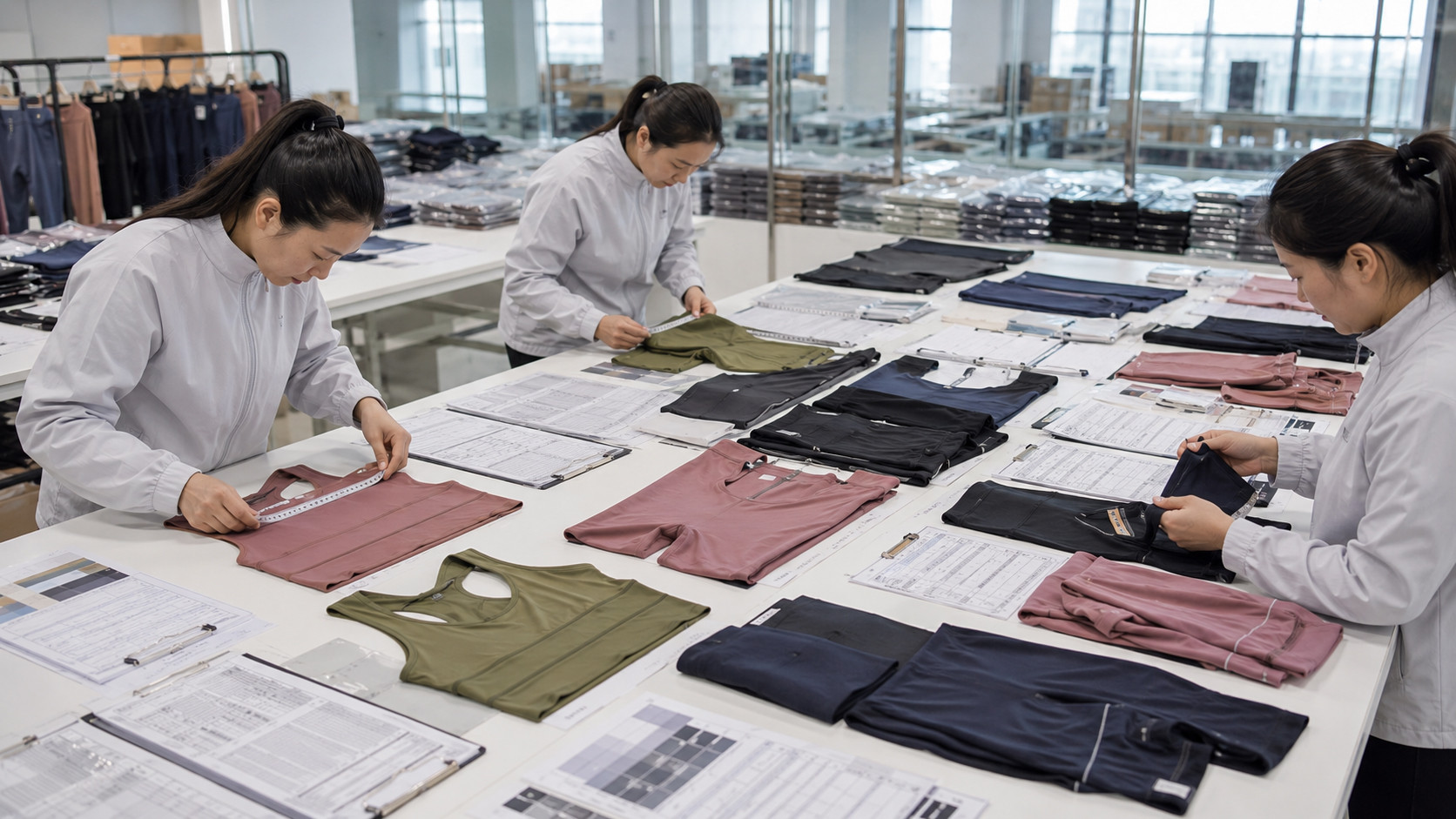 Quality control inspection for OEM gym wear sets before bulk production