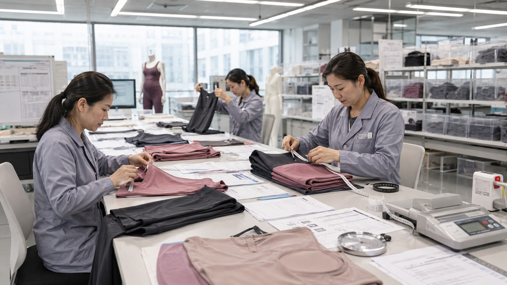 Quality control inspection for maternity activewear bulk production