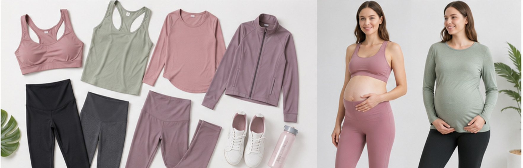 Complete maternity activewear collection with leggings sports bras tank tops and workout sets