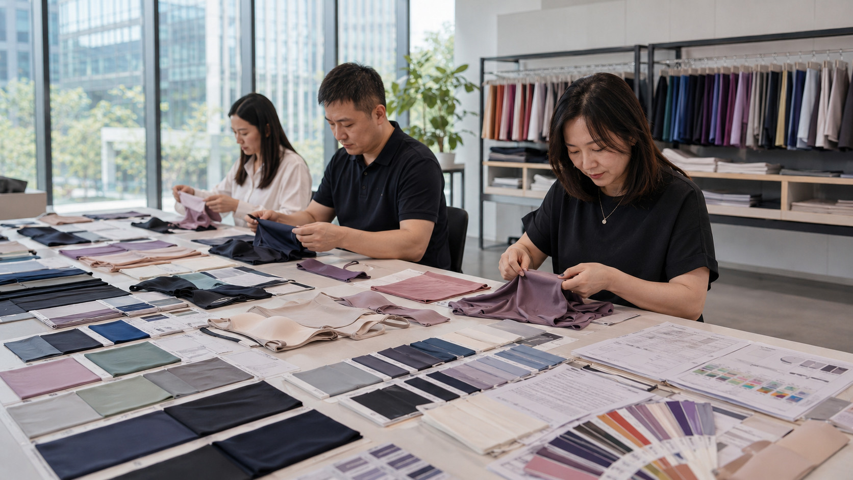 Nursing activewear fabric selection and swatches