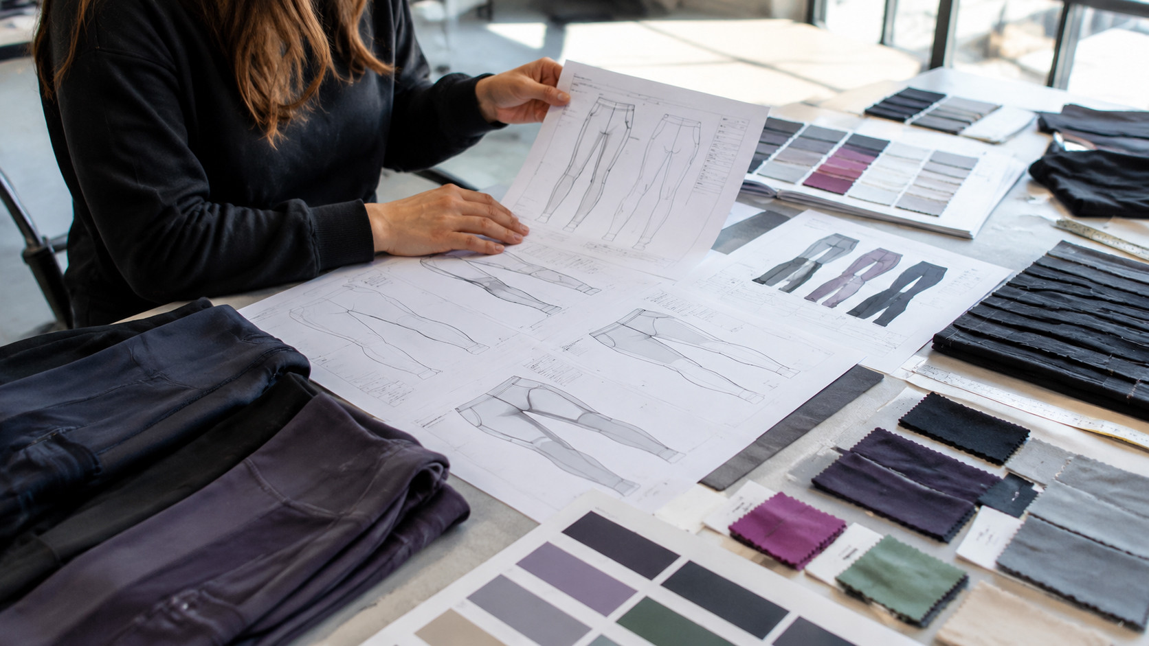 Gym tights samples fabric swatches and technical specification sheets