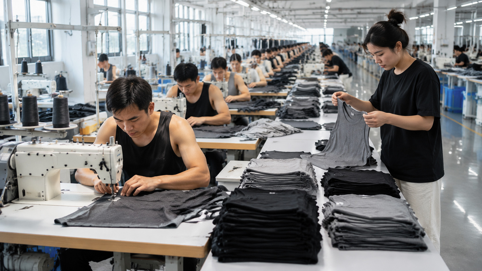 Professional activewear factory manufacturing custom tank tops in bulk