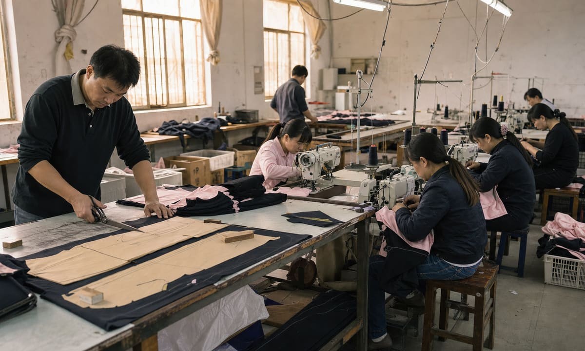 Illustrative reconstruction of a small late-2000s garment workshop