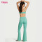 Custom OEM/ODM Women's Mint Green 2-Piece Yoga Set | High-Waist Flare Leggings & Double Shoulder Strap V-Neck Sports Bra