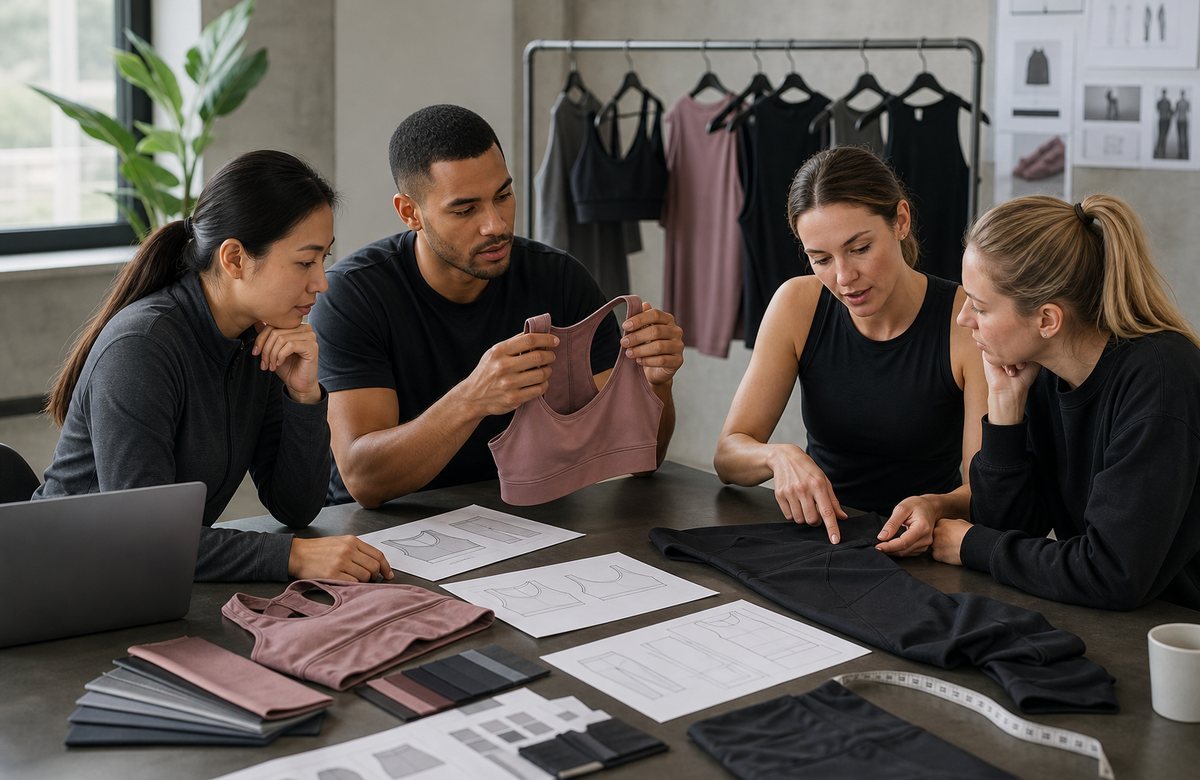 Apparel designer reviewing sketches before deciding whether to develop an OEM activewear collection