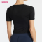 Custom Womens Tie Up Cropped Tee Manufacturer | Summer Short Sleeve Bamboo Spandex Women's Cover Twist Hem Crop Yoga T Shirt OEM Factory
