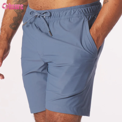 Custom Zipper Pocket Sports Shorts Manufacturer |  Men's Drawstring Zipper Pocket Gym Shorts Four Way Stretch Quick Dry Workout Shorts for Men OEM Supplier