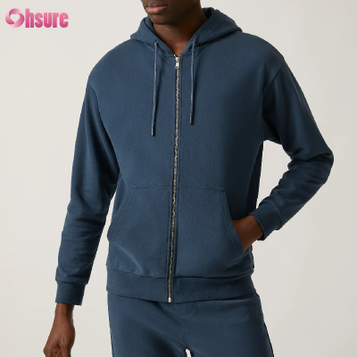 Custom Mens Sports Zipper Jacket Manufacturer | Spring & Autumn Cotton Polyester French Terry Men's Full Zip Up Outdoor Jacket Long Sleeve Pockets Sports Jacket For Men OEM Factory